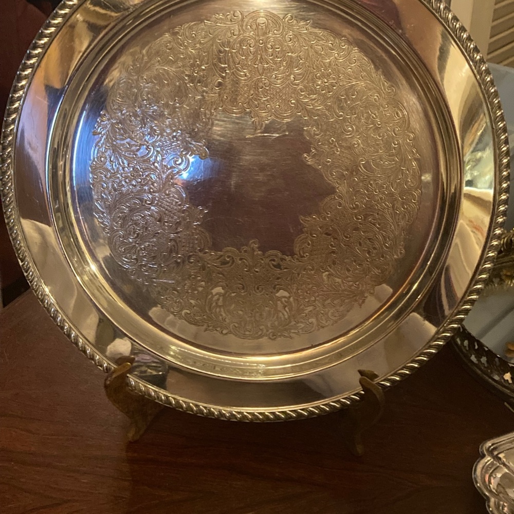Round Serving Tray Silver on Copper Round GB